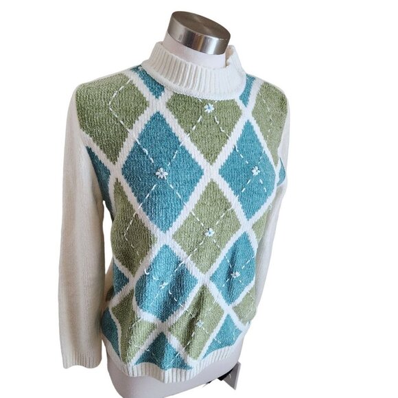 VTG Alfred Dunner Womens Chenille Sweater Small Multi Floral Beaded Rubbed Cuffs - Picture 2 of 11